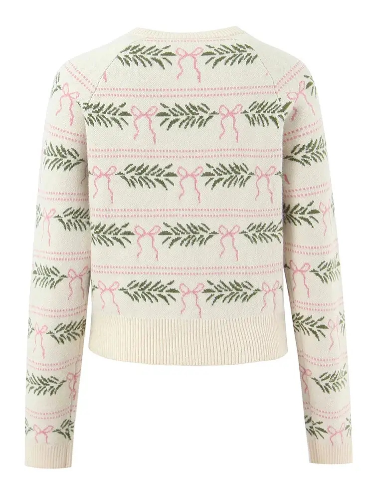Bow Printed Button Up Cardigan