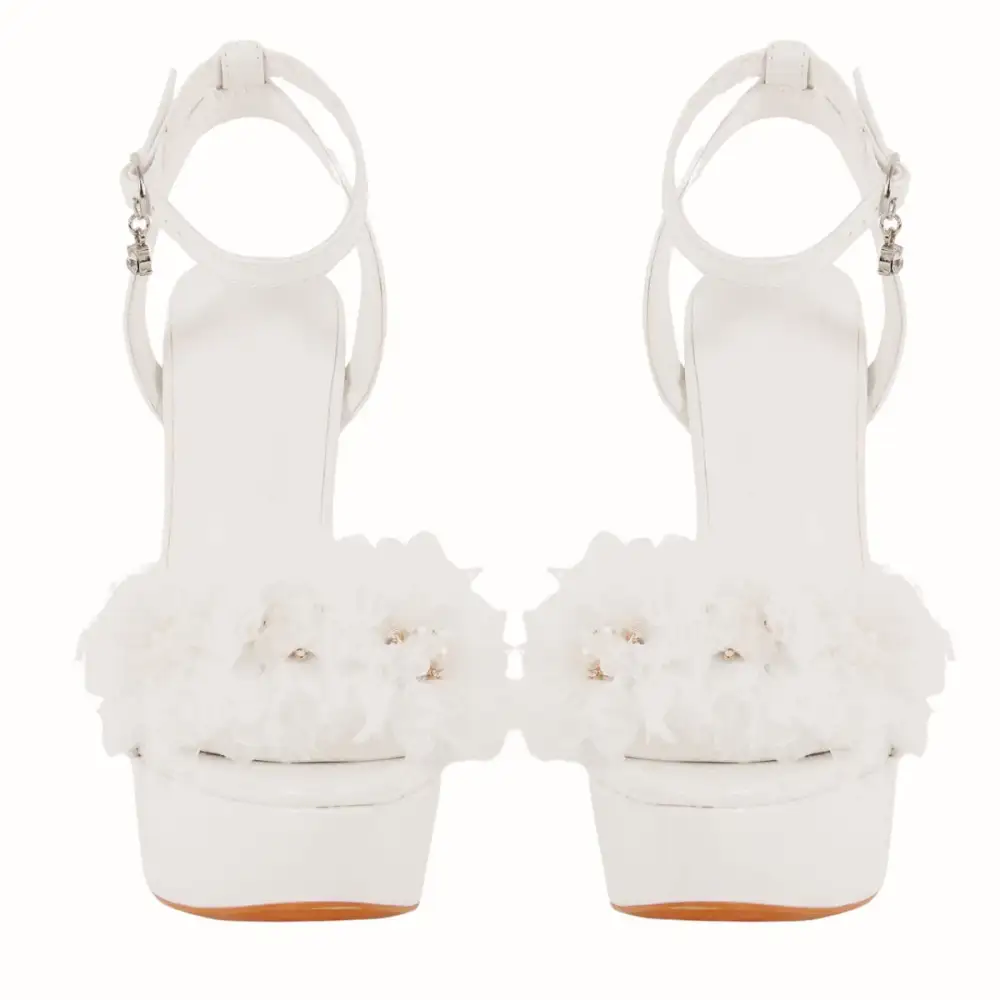 Platform Flower Rhinestone Ankle Strap Sandals
