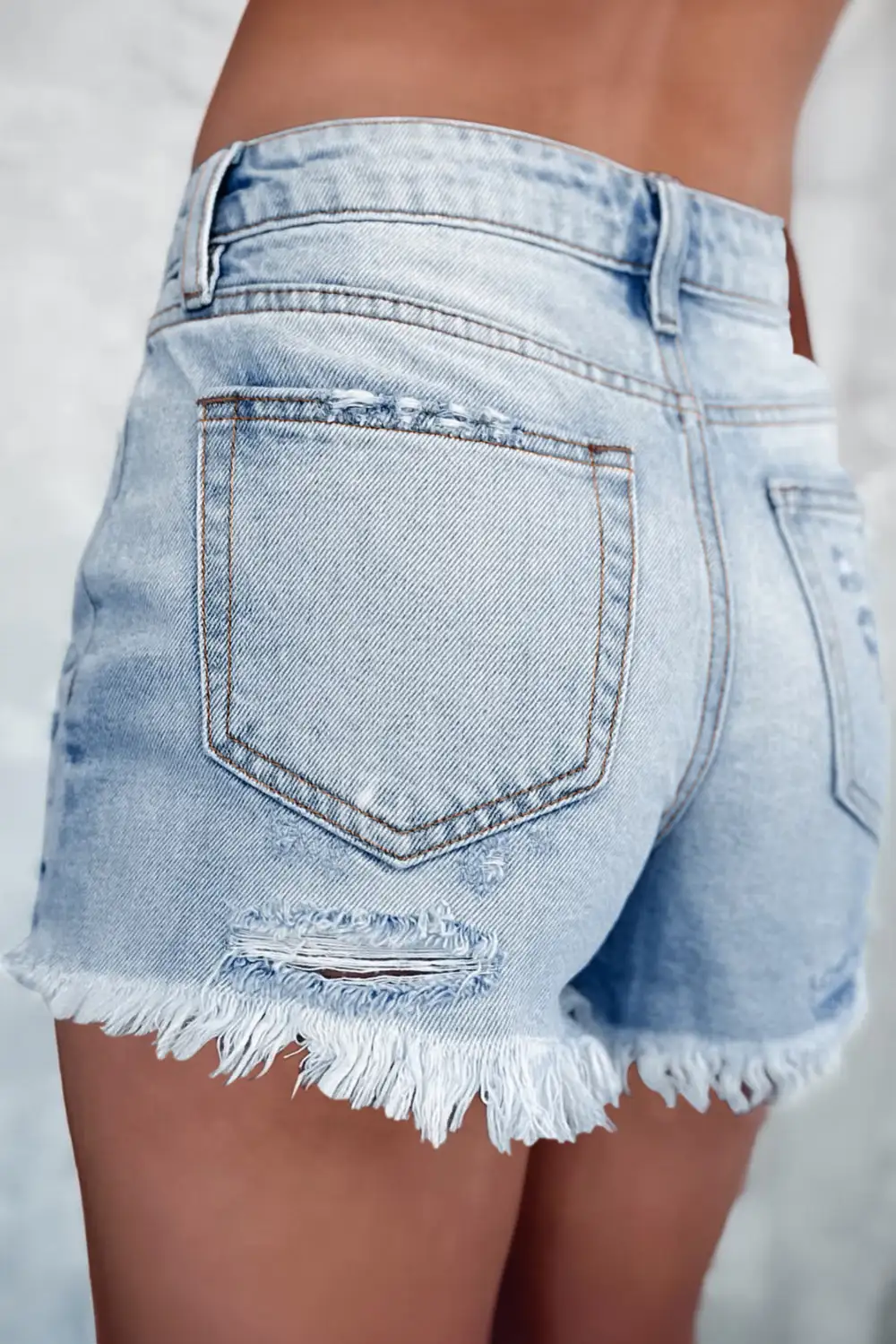 Light Blue Distressed Ripped Raw Hem
