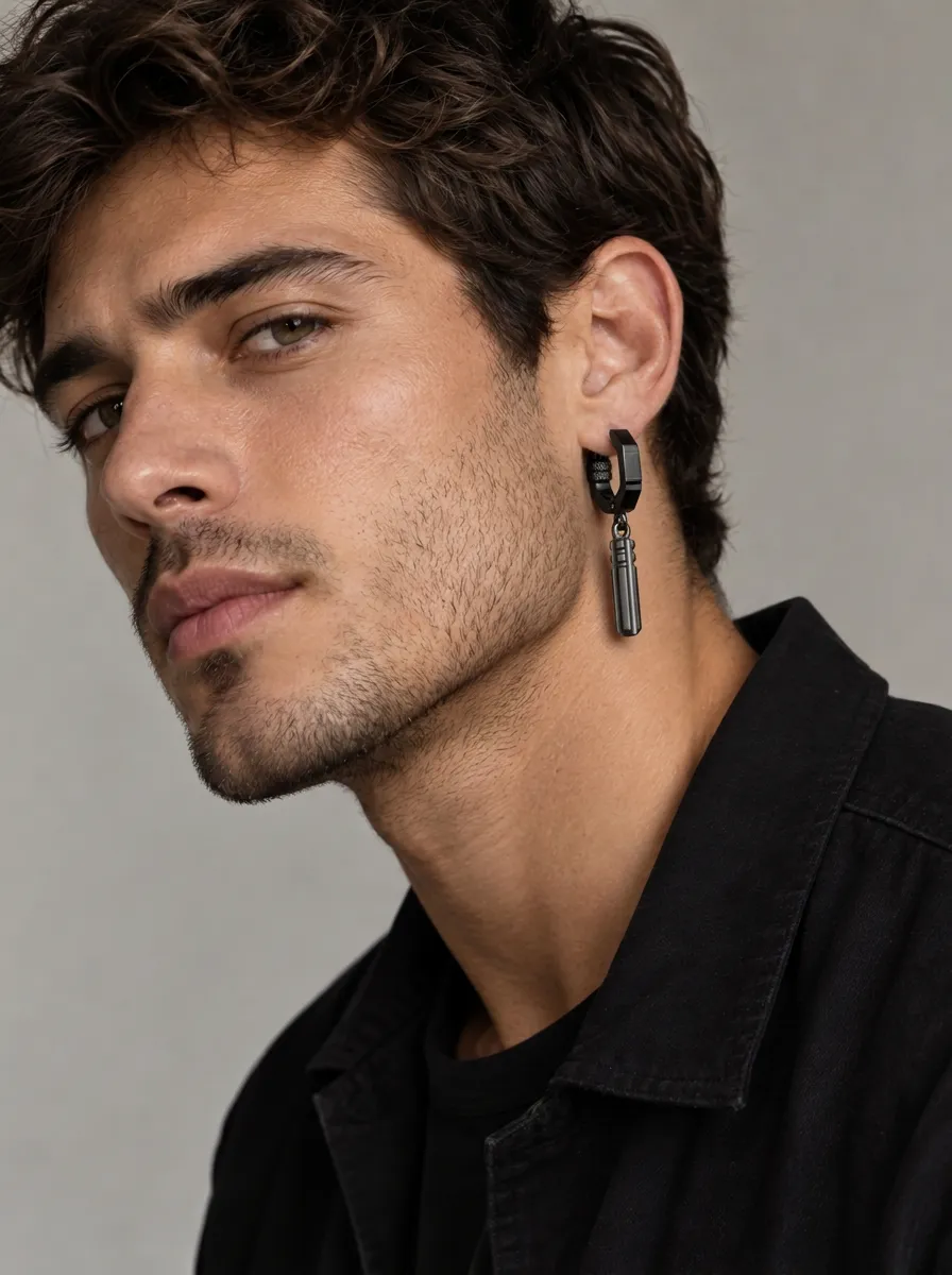 Men's Gothic Punk Metal Dangle Hoop Earrings