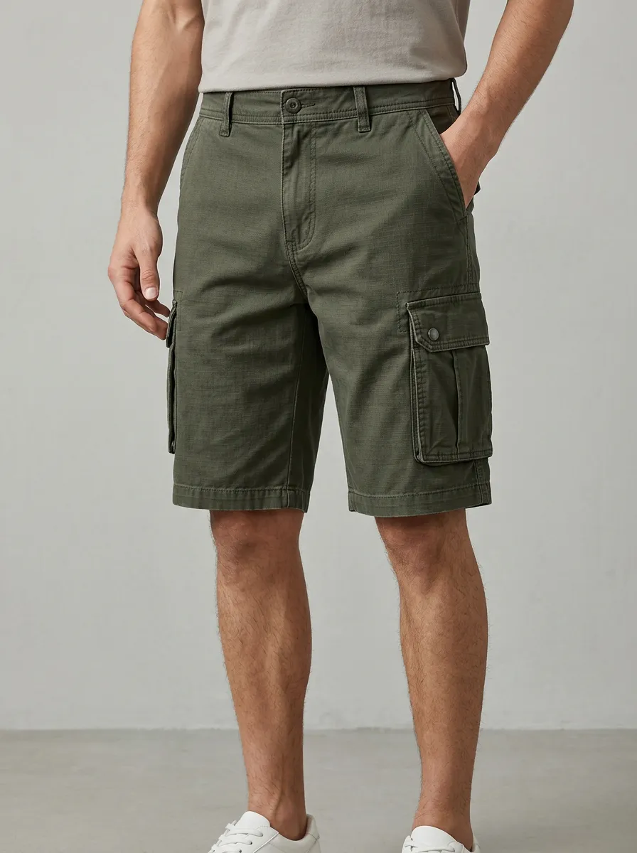 Men's Roomy Fit Utility Shorts with Multi Pocket Details
