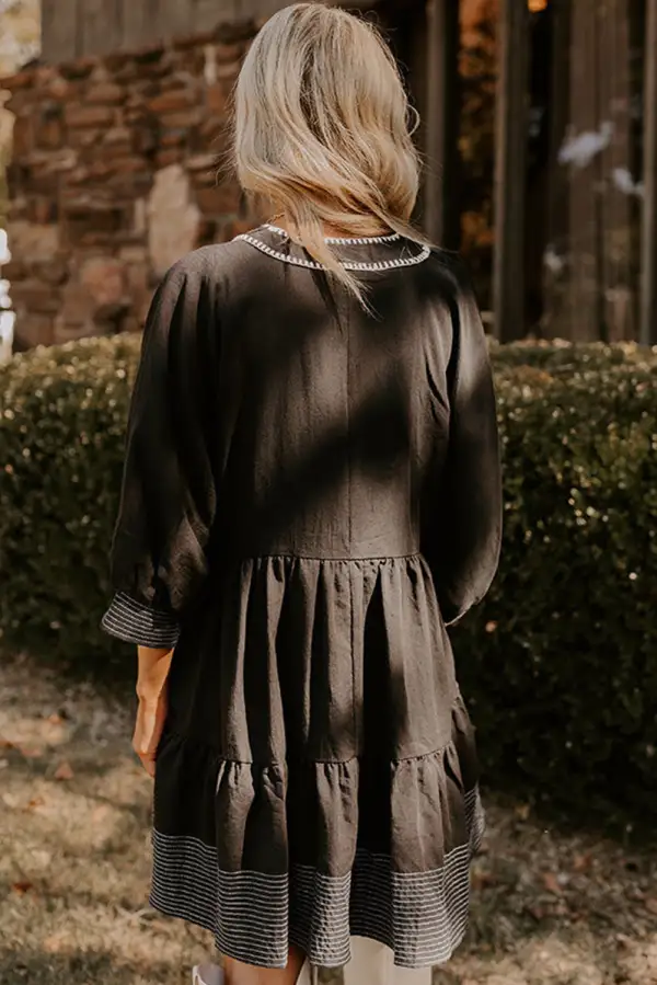 Tiered Tie Detail Contrast Trim Mini Dress