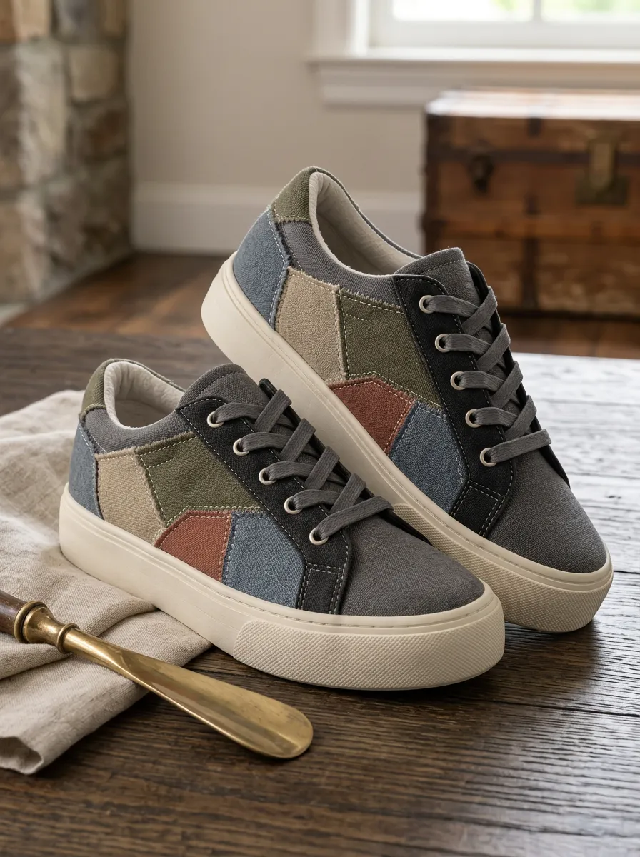 Men's Modern Casual Fashion Patchwork Colorblock Patterned Canvas Shoes