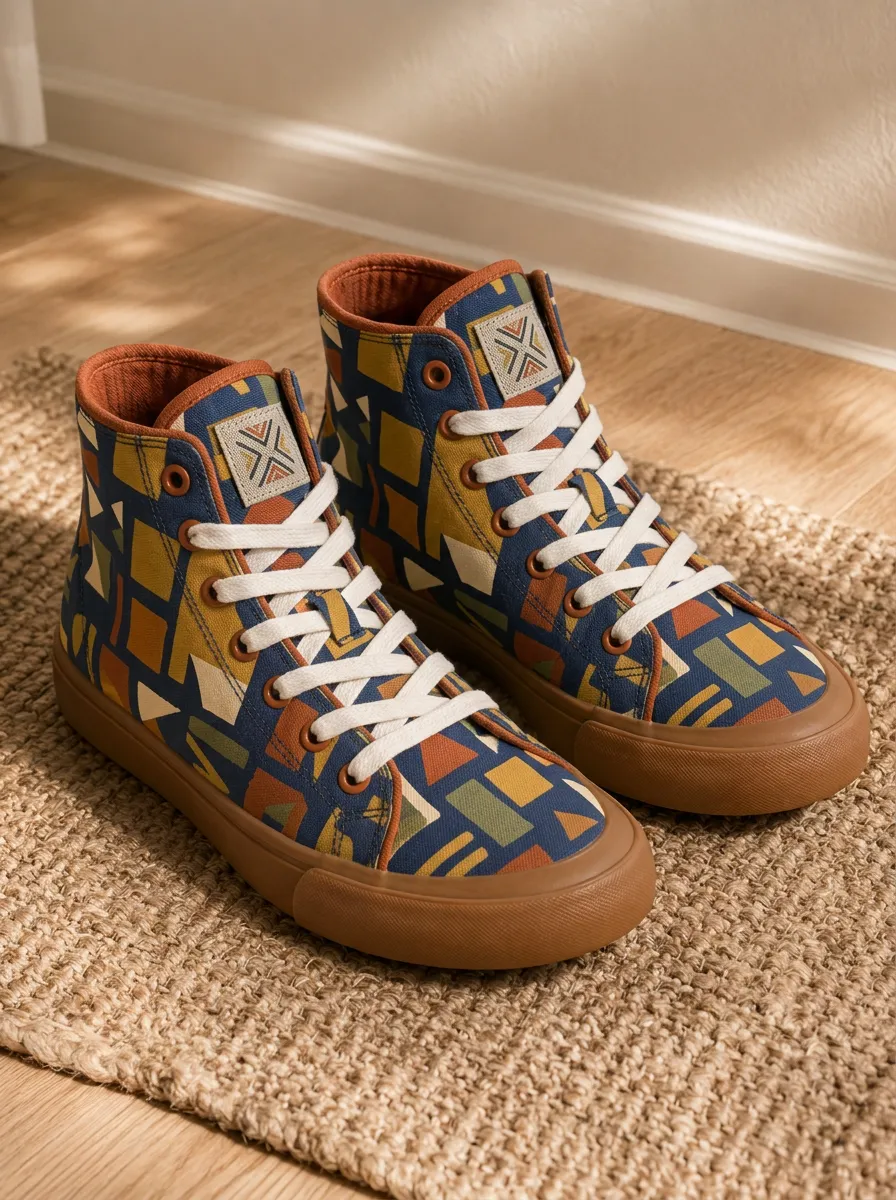 Women's Refined Geometric Pattern Art Patterned High Top Canvas Shoes