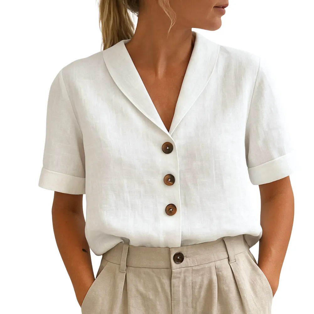  Button V Neck Blouse Shirt