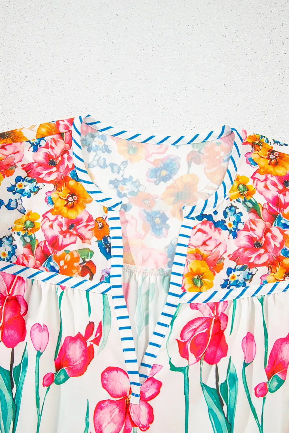 Softly Styled Striped Floral Short Sleeve Blouse