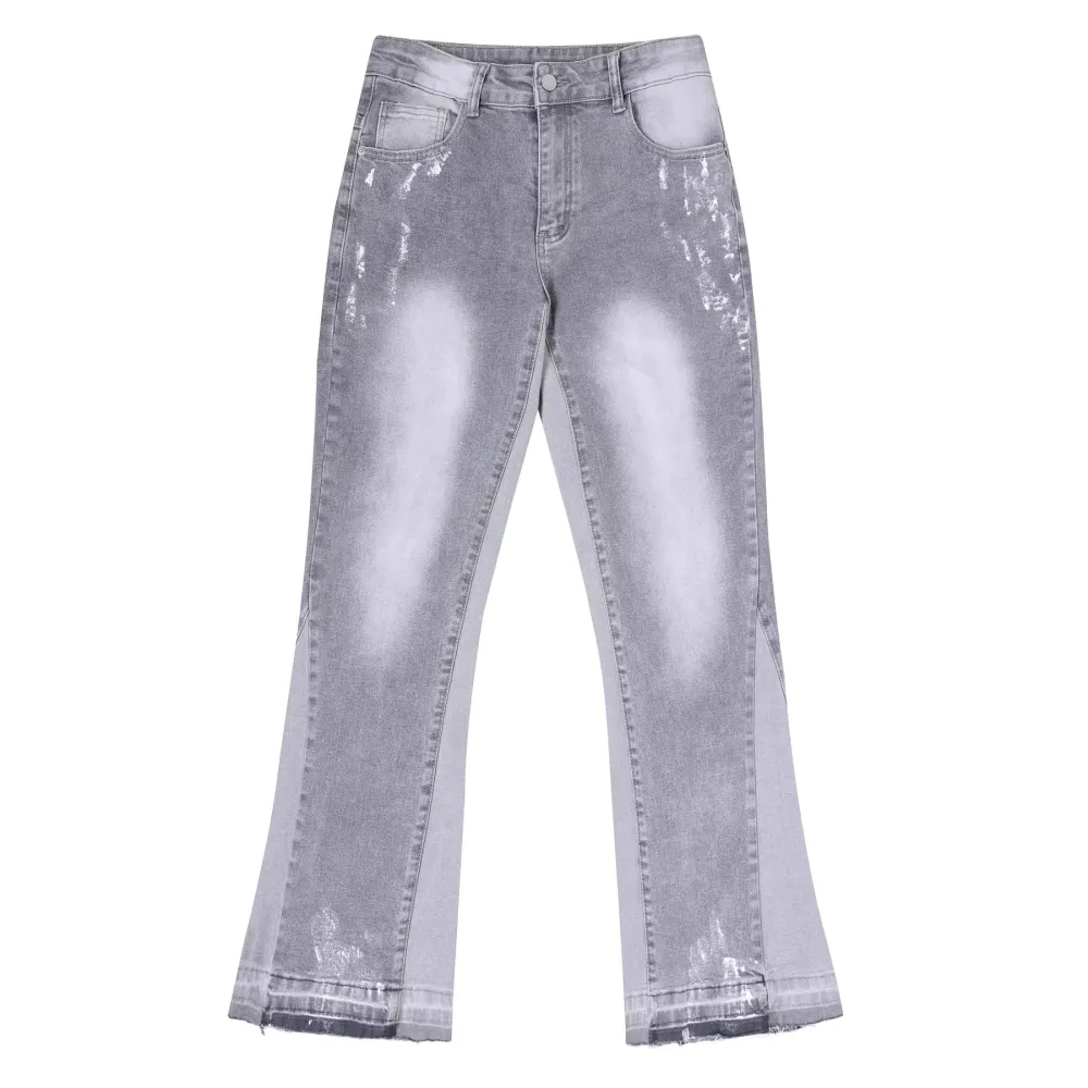 Paint-Splatter Wash Flared Jeans
