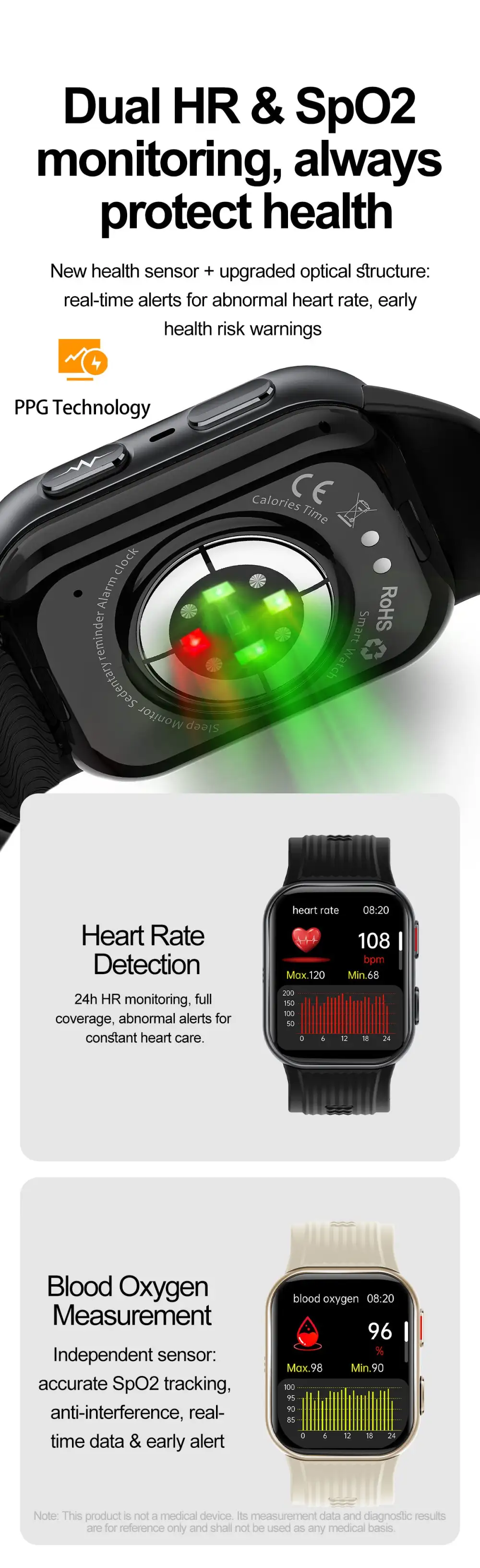 Airbag Blood Pressure ECG Smartwatch | Carelders QS67