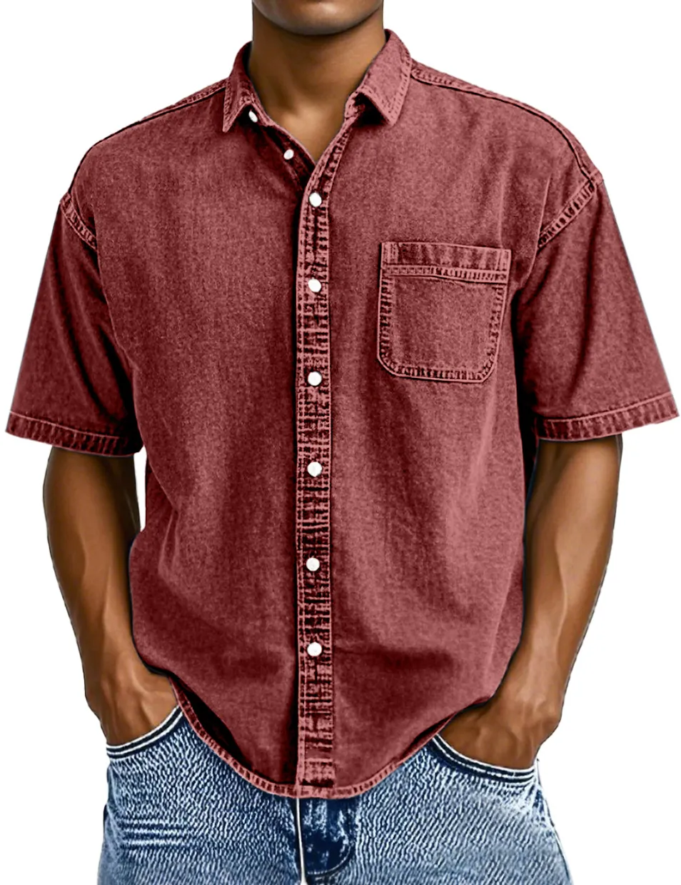 Short Sleeve Open Collar Button Front Shirt