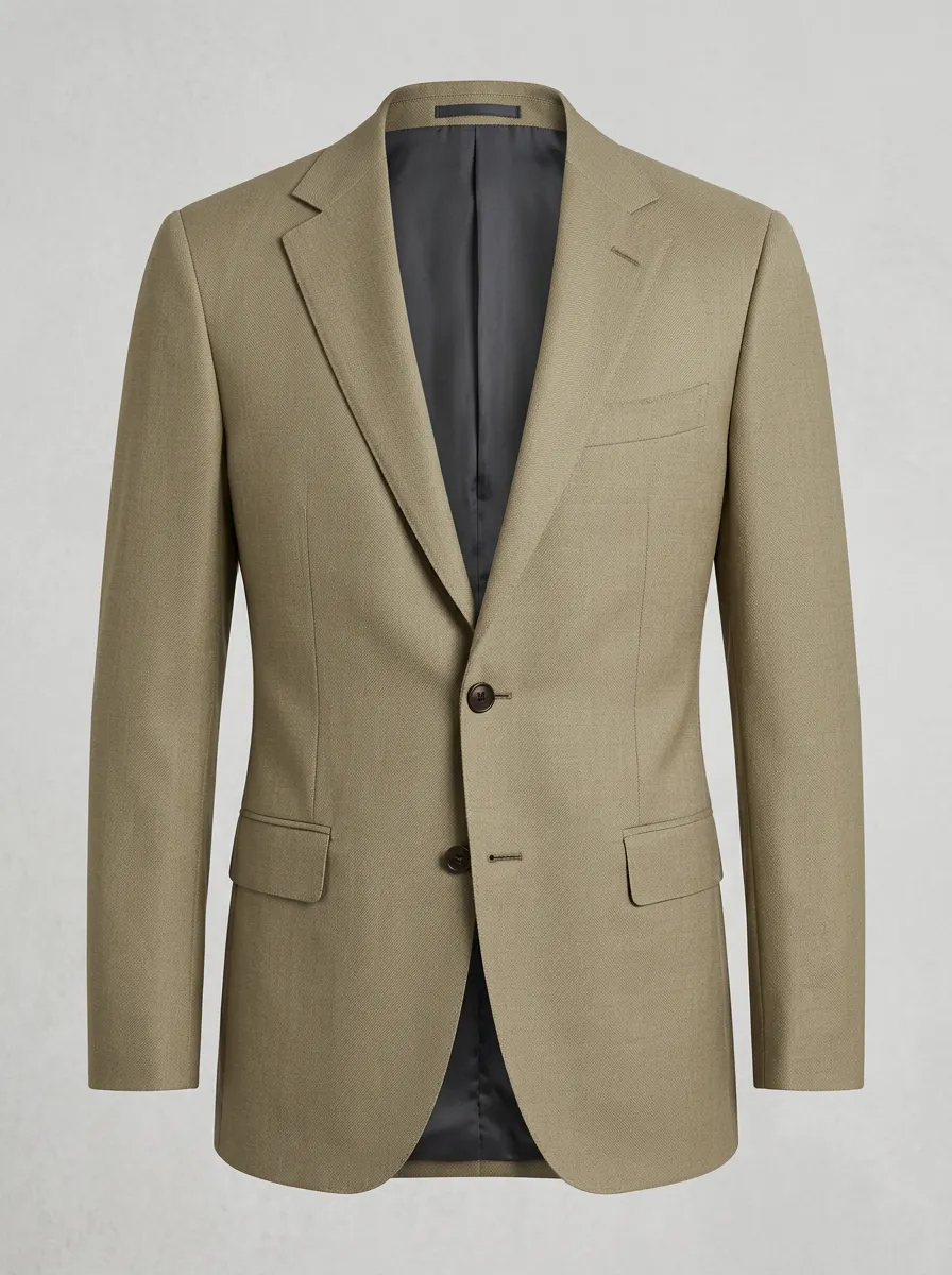 Notch-Lapel Two-Button Textured Flap-Pocket Men's Tailored Blazer Jacket