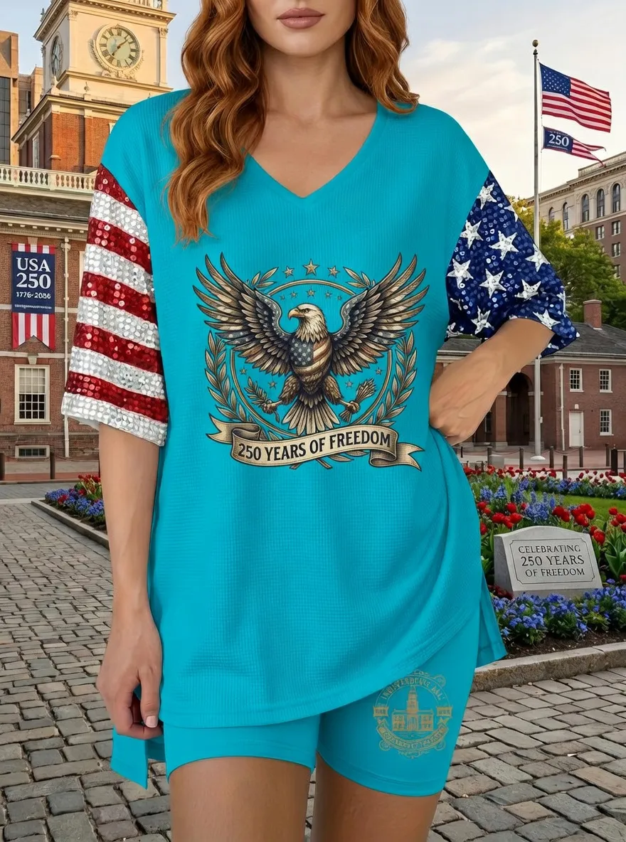 Women's USA 250th Anniversary Eagle Flag Sequin Printed Set