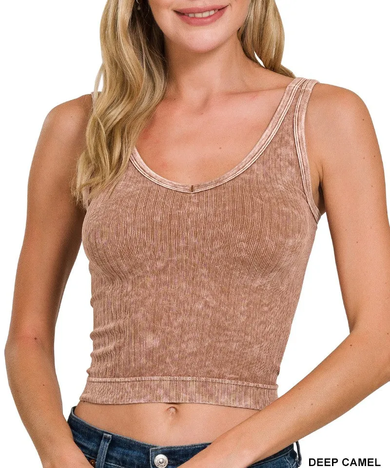 V-Neck Scoop-Neck Cropped Ribbed-Knit Tank Top