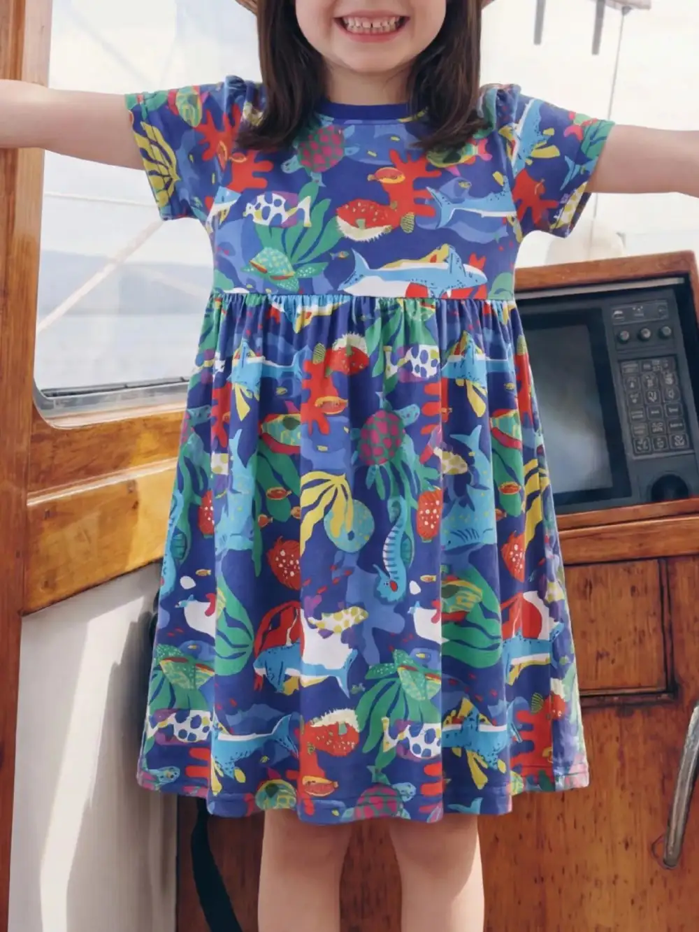 Girls Marine Life Print A-Line Dress