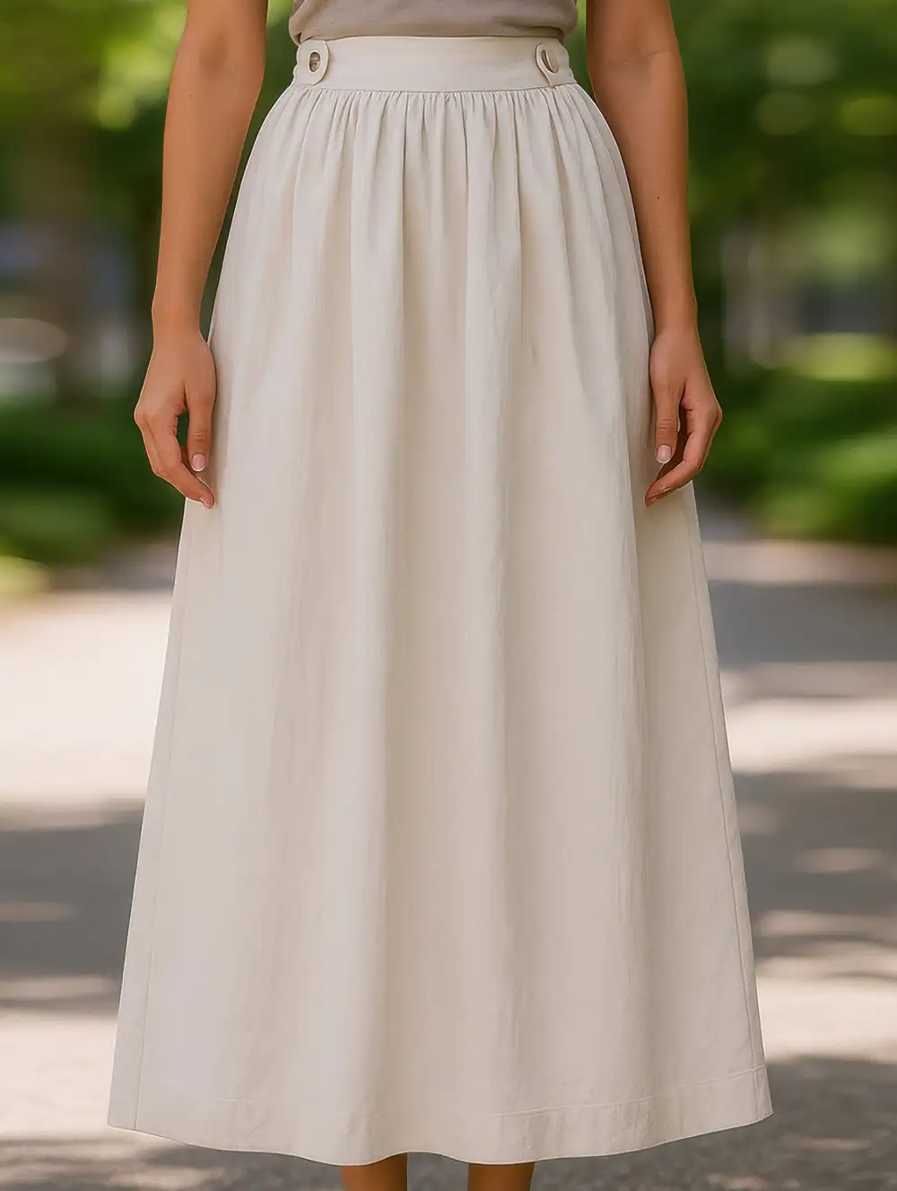 Cotton Linen Midi Skirt
