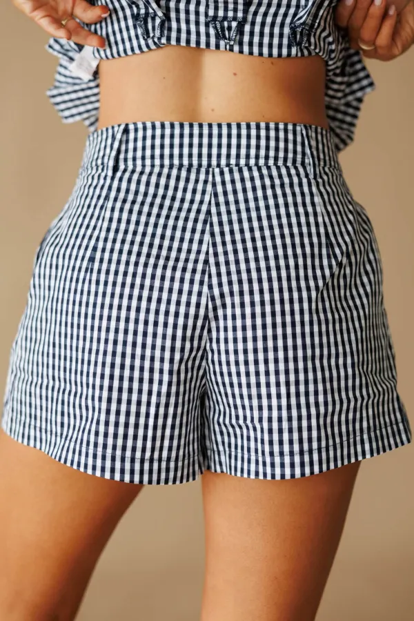 Gingham High Waist Pleated Casual Shorts