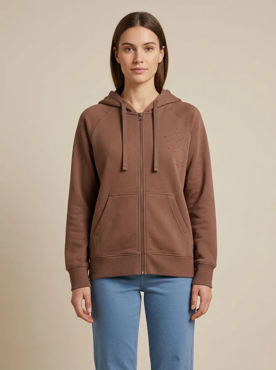 Women's Geometric-Embroidered Raglan Full-Zip Patch-Pocket Hoodie