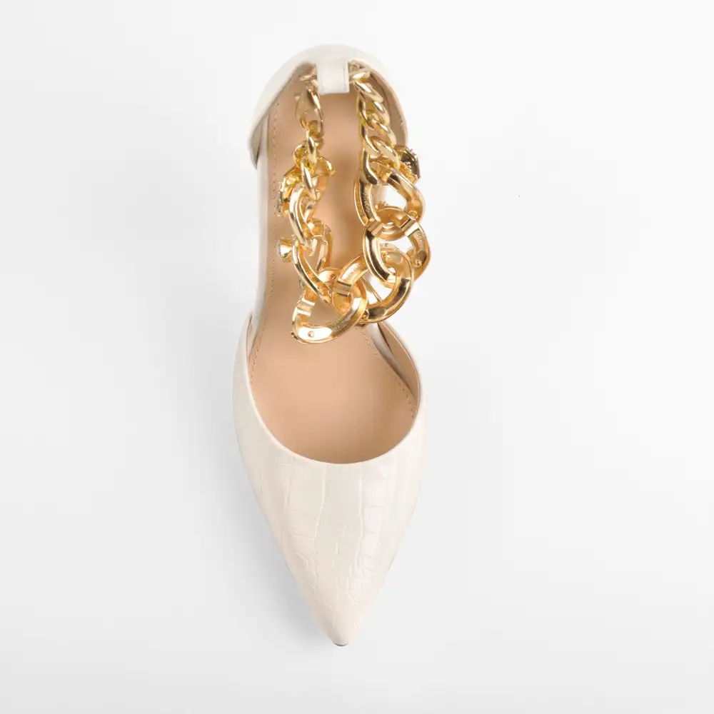 Rhinestone Pointed Toe Transparent Heel Chain Accent Pumps