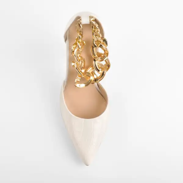 Rhinestone Pointed Toe Transparent Heel Chain Accent Pumps