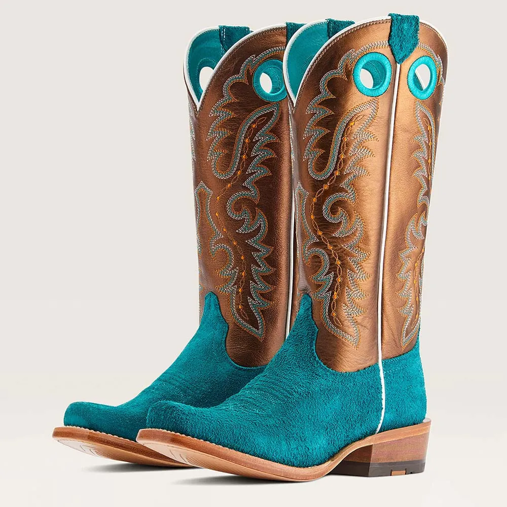Faux-Suede Faux-Leather Embroidered Square-Toe Mid-Calf Boots