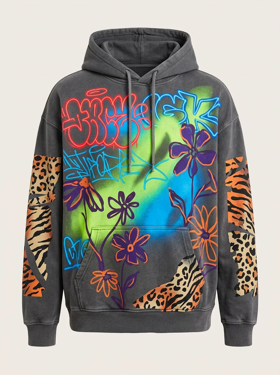 Unisex Pulse Graffiti Floral Animal Print Graphic Hoodie