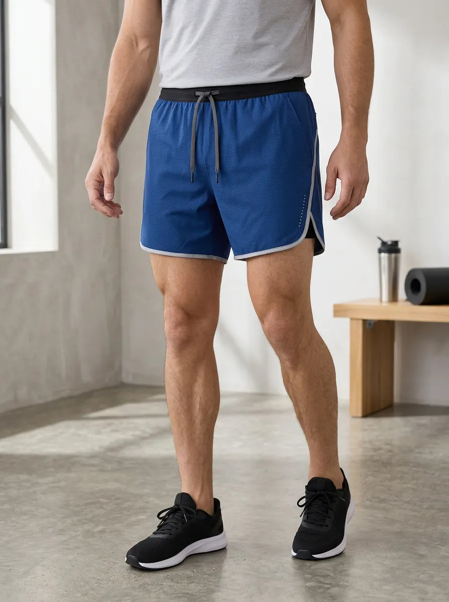 Men's Gym Fitness Blue Mesh Athletic Running Shorts