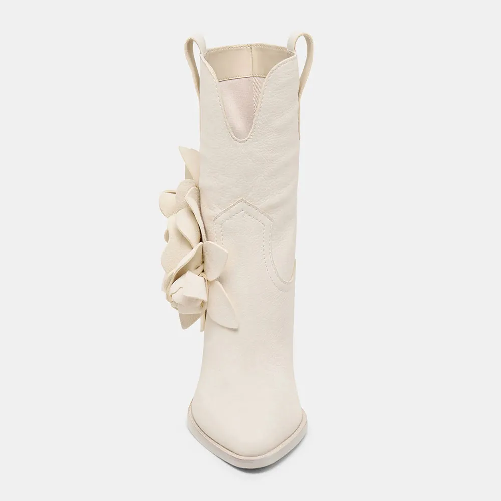 Faux-Leather Pull-On Floral Pointed-Toe Western Boots