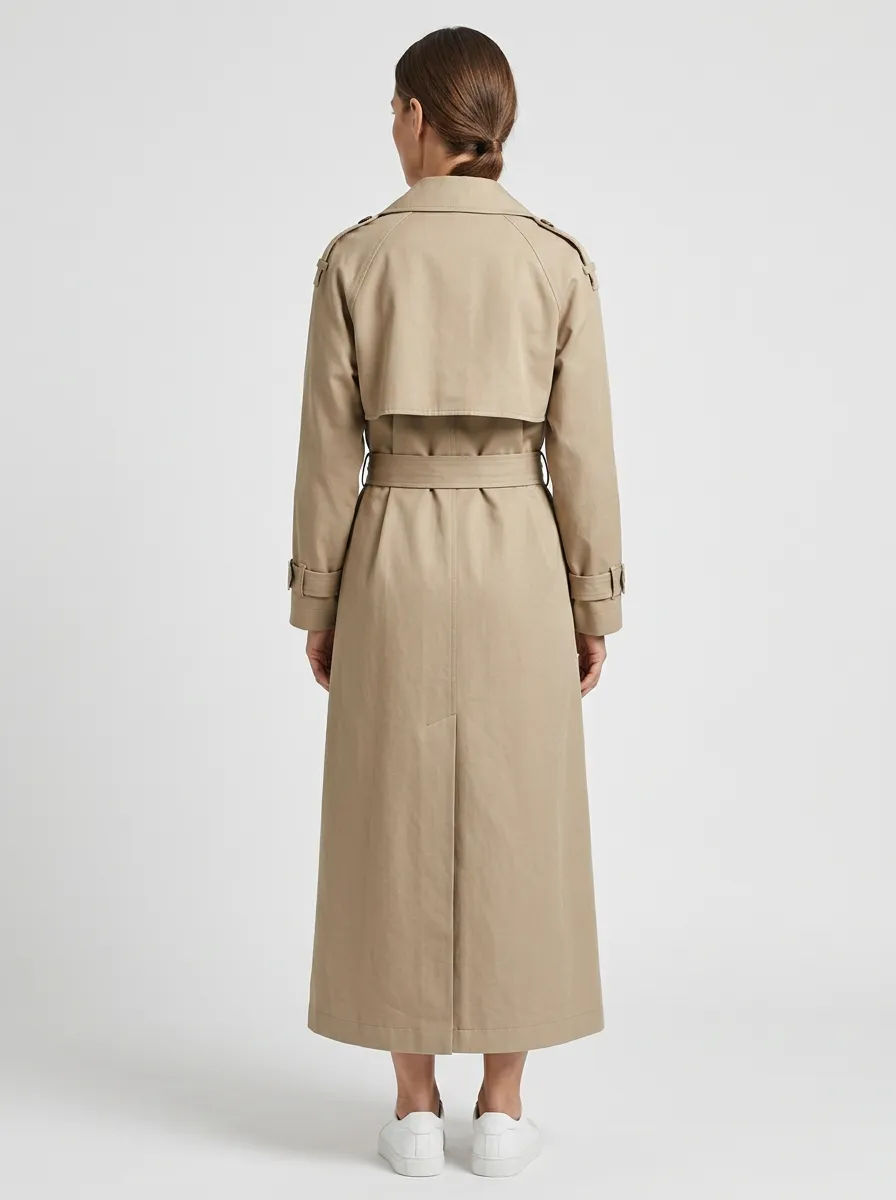Women's Contemporary Double-Breasted Belted Classic Long Trench Coat