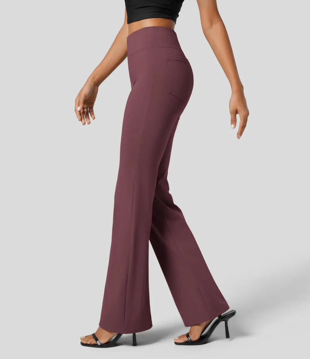  High Waisted Back Side Pocket Slight Flare Work Pants