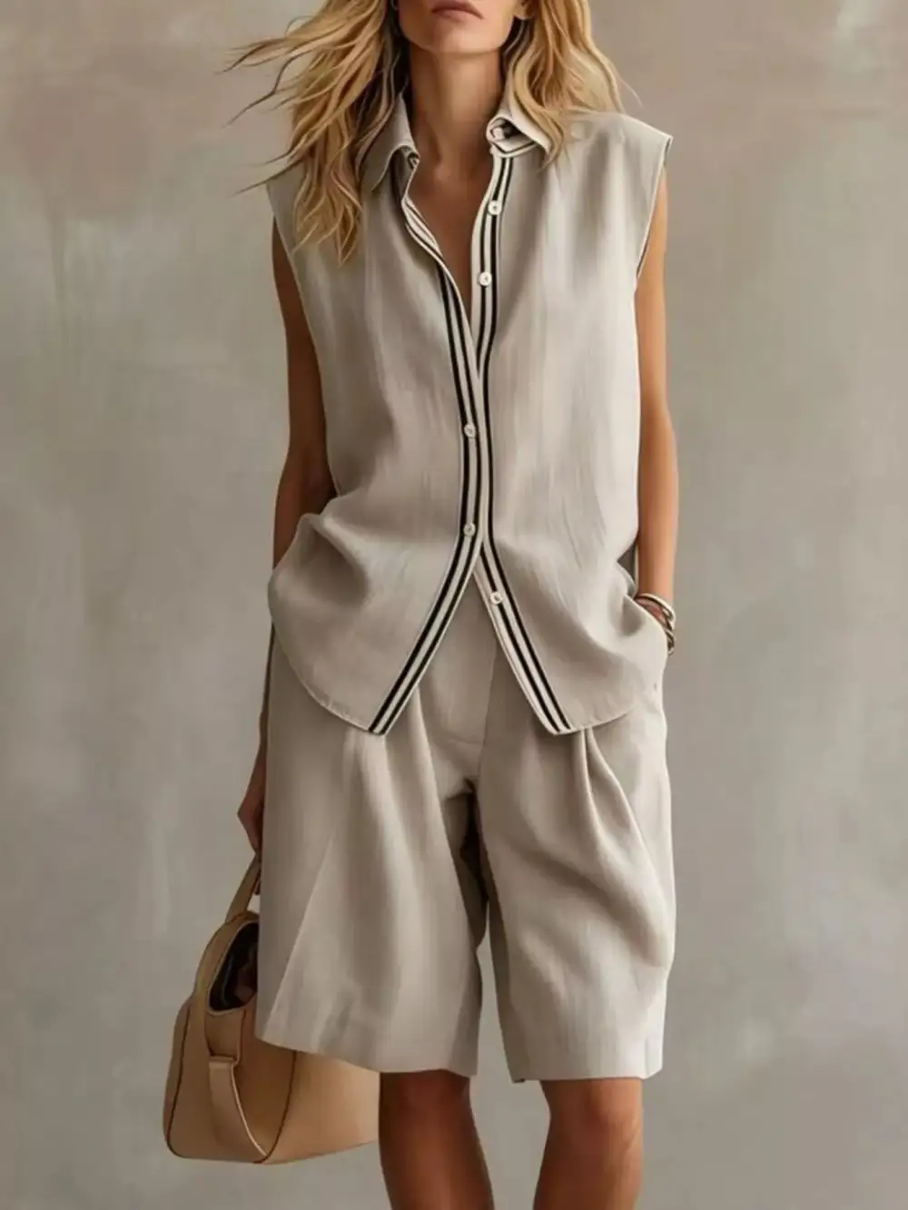Sleeveless Button Up Top and Shorts Set