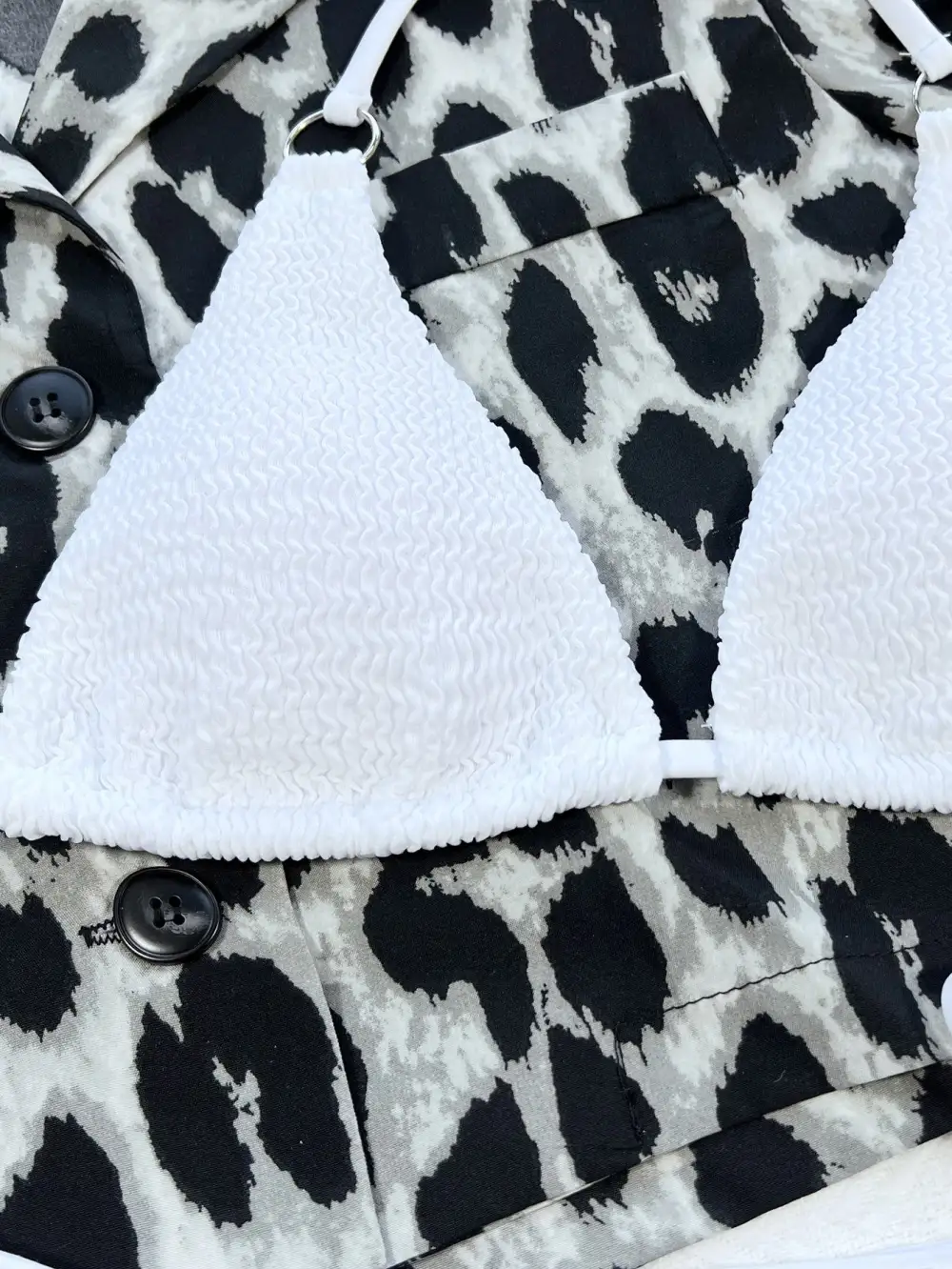 Textured Halter Neck Tie Side Bikini Swim Set
