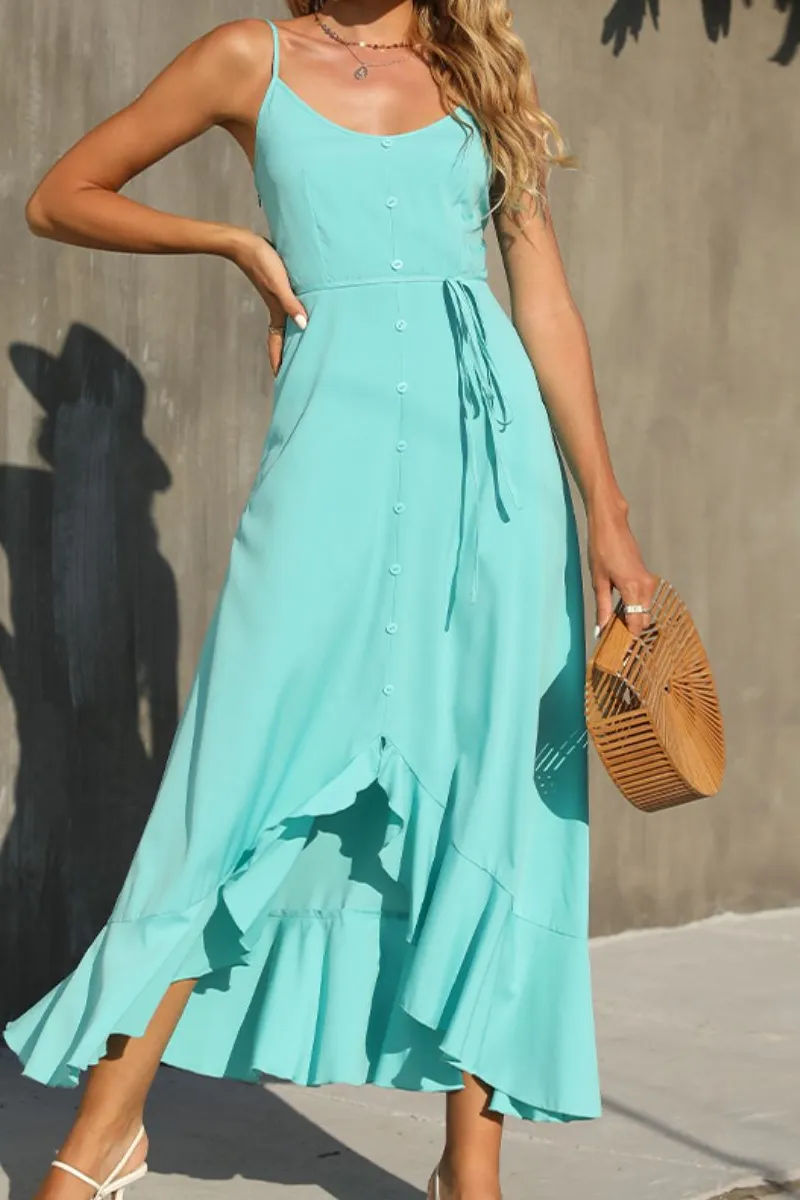 Ruffle Trim Button Front Dress