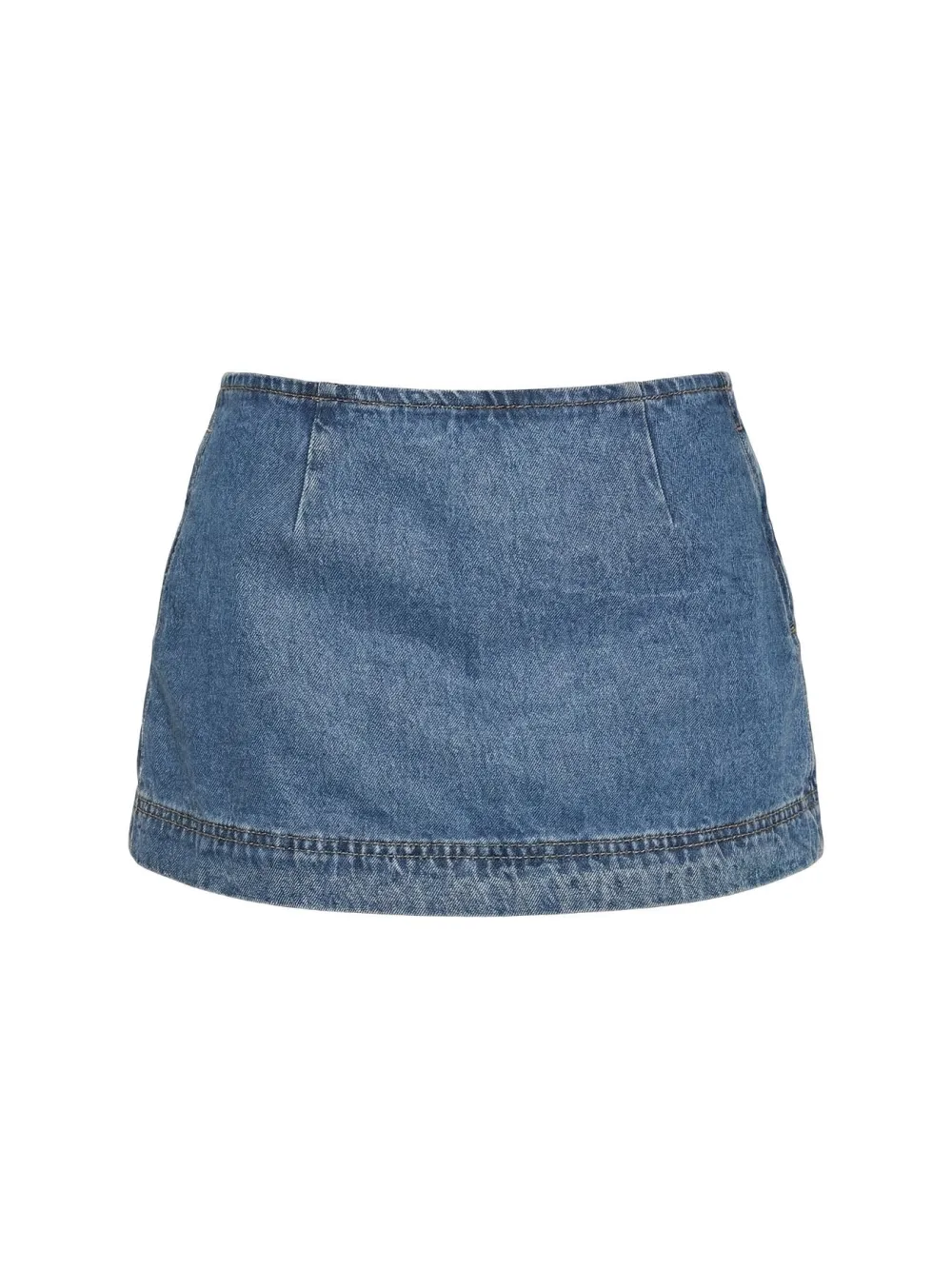 Mid-Wash Side-Zip Denim Skort