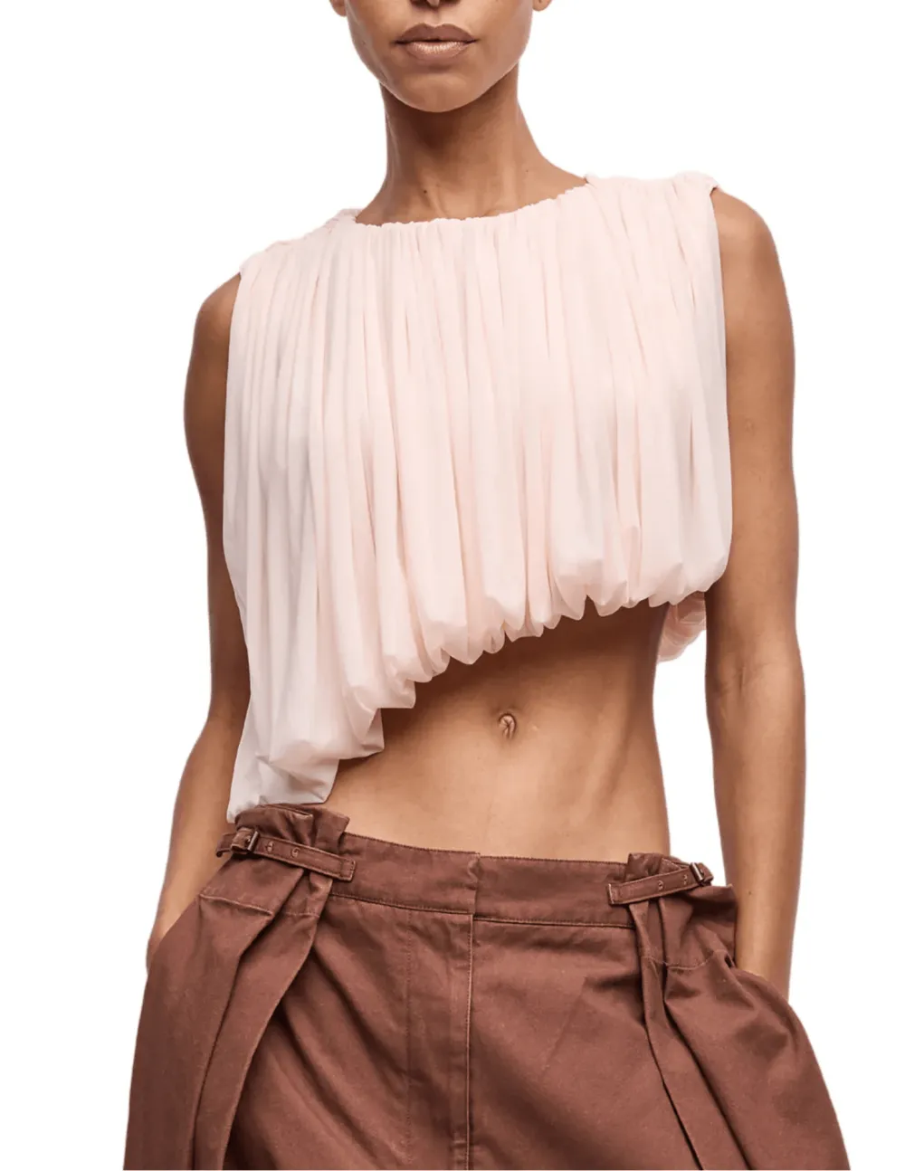 Draped Cropped Sleeveless Tank Top