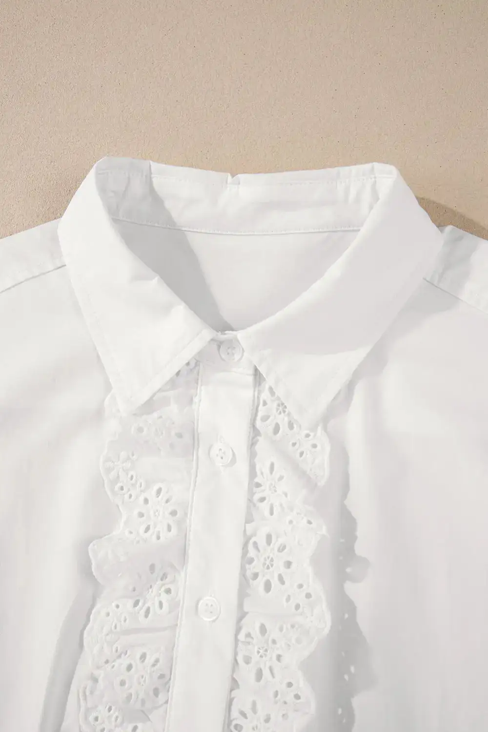 Lace Trim Collared Turn-down Collar Shirt Blouse