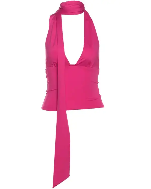 Scarf-Detail Halter-Neck Cropped Backless Tank Top