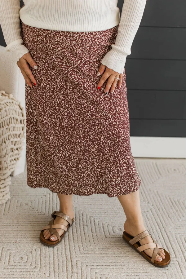 Elastic Waist Floral Midi Skirt