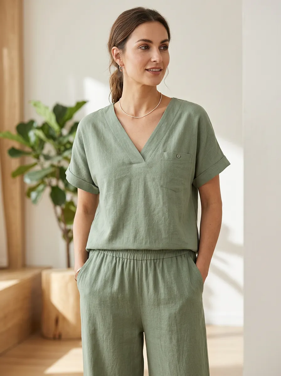 Refined Pocket Button-Front Women's V-Neck Shirt