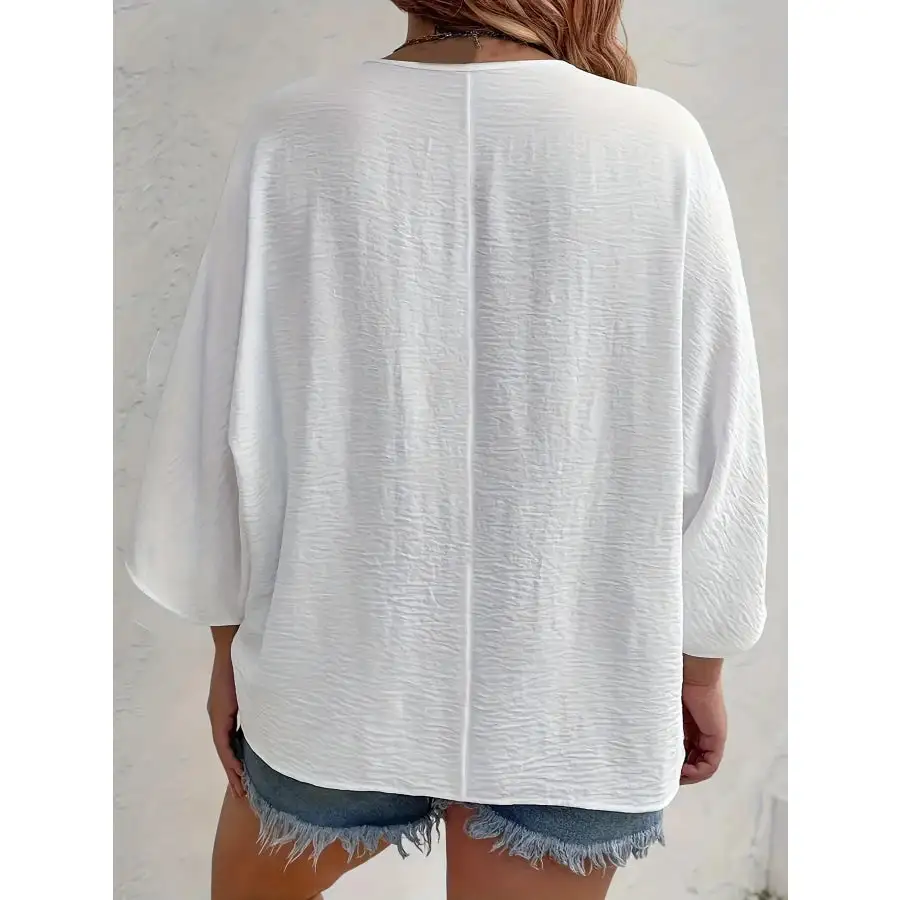 Full Size Casual V Neck Button Down Relaxed Fit Blouse Plus Size