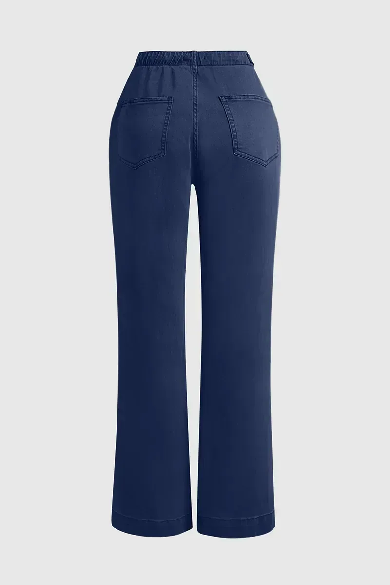 Drawstring Low Waist Wide Leg Jeans