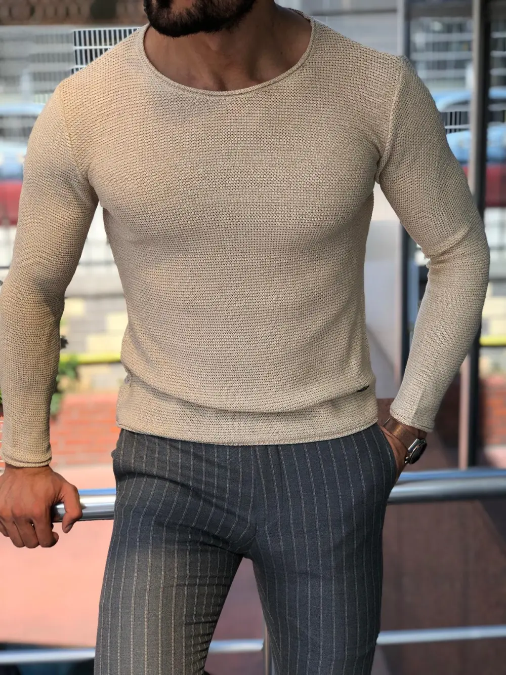 Relaxed Slim Fit Cotton Knit Sweater