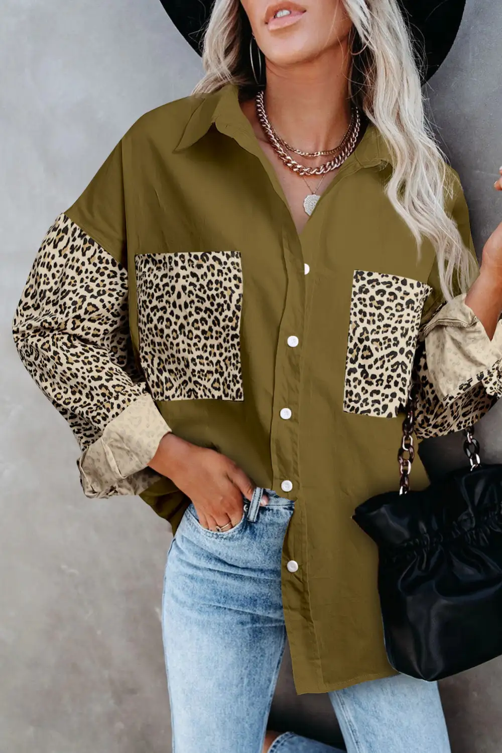 Patchwork Drop Shoulder High Low Long Sleeve Shirt