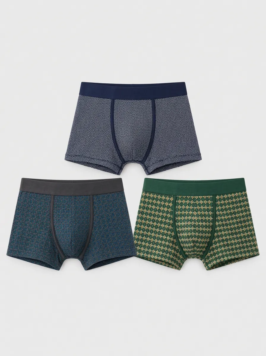 Men's Geometric Herringbone Pattern Printed Boxer Briefs 3-Pack