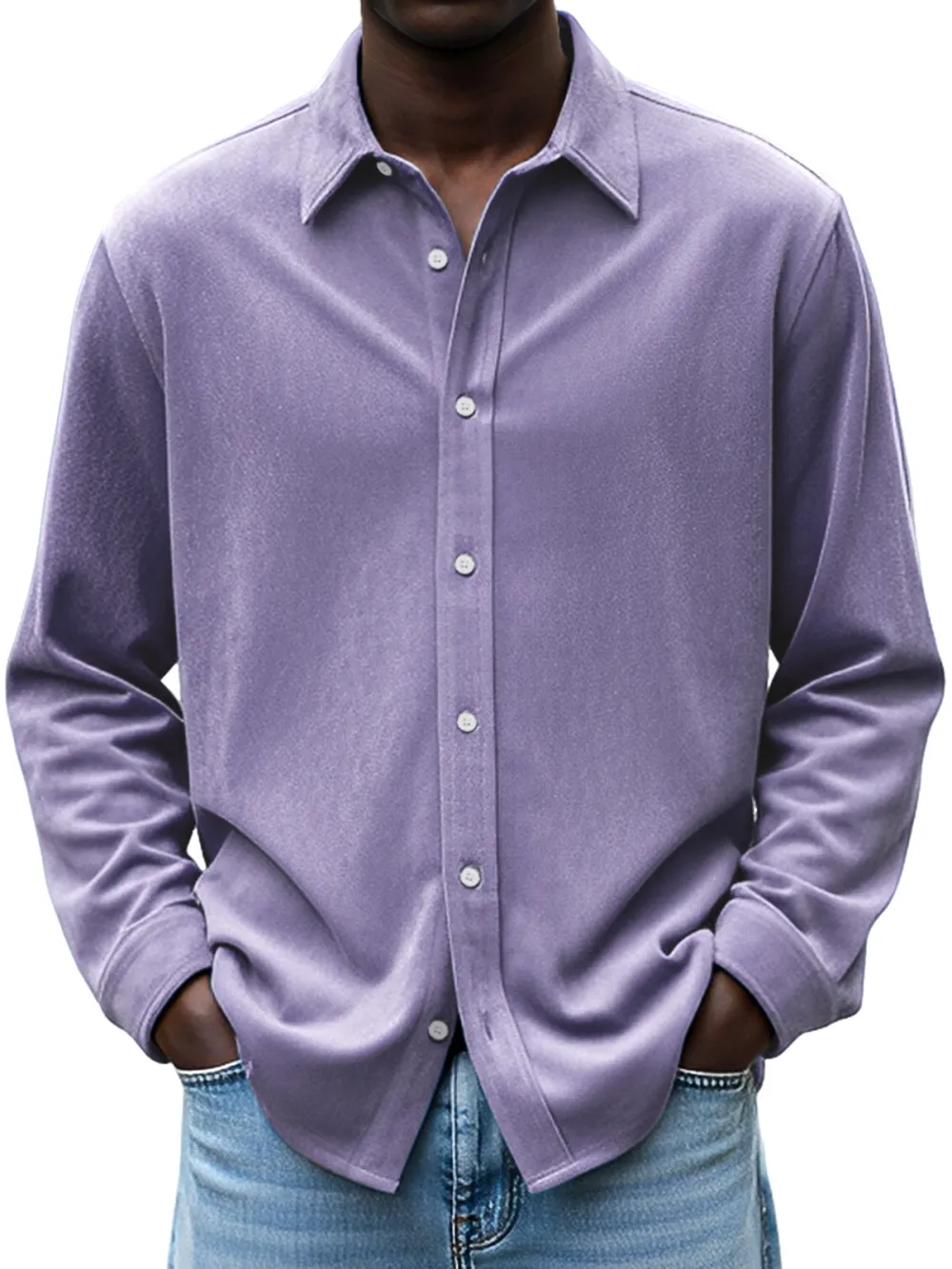 Suede Feel Open Collar Shirt