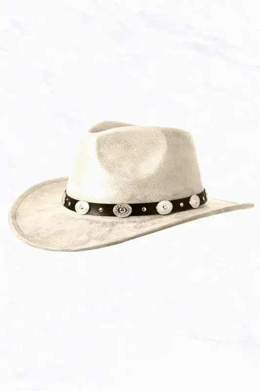 Suede Regular Cowboy Fedora Hat with Studded Belt