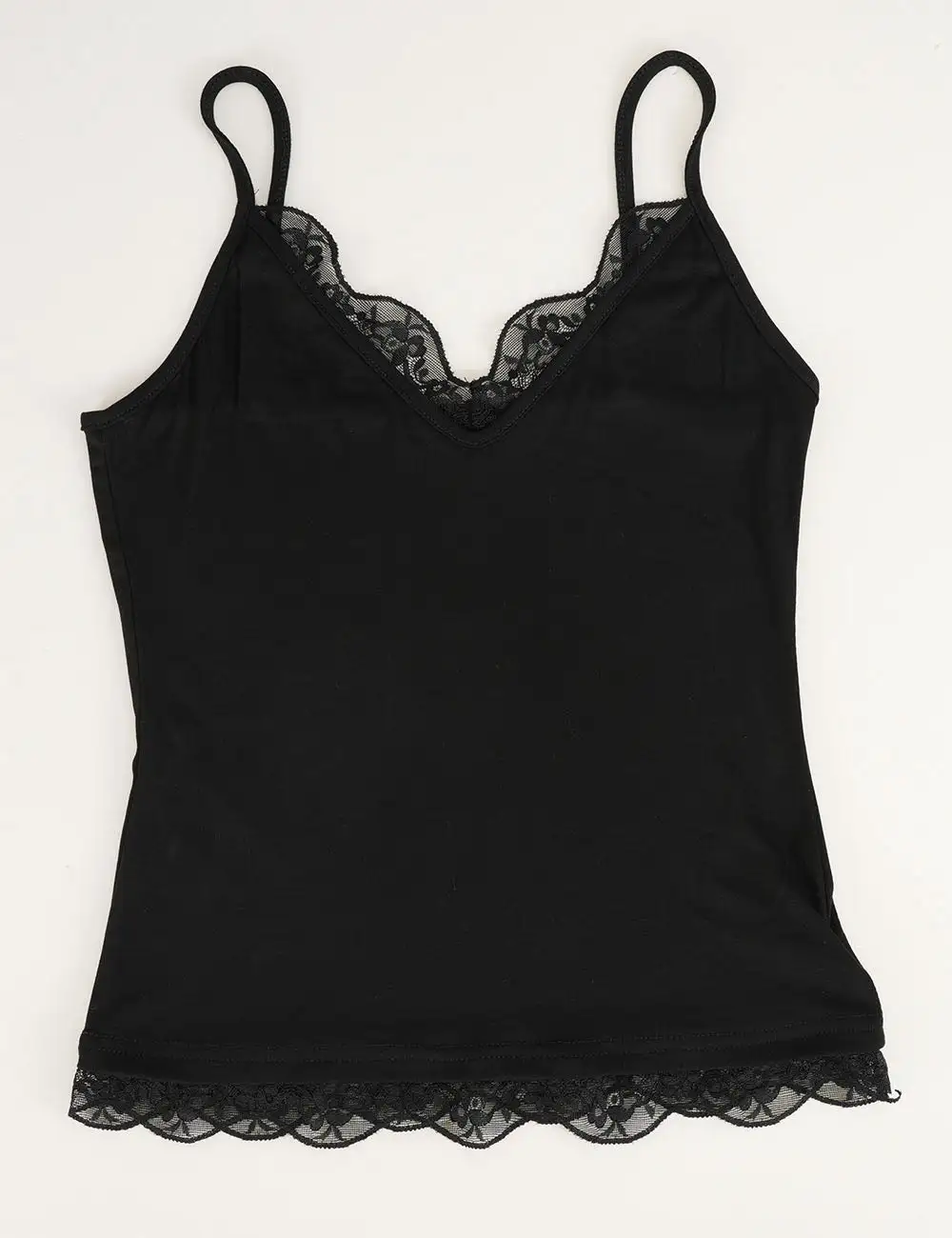 Lace Trim V Neck Spaghetti Strap Cami Top