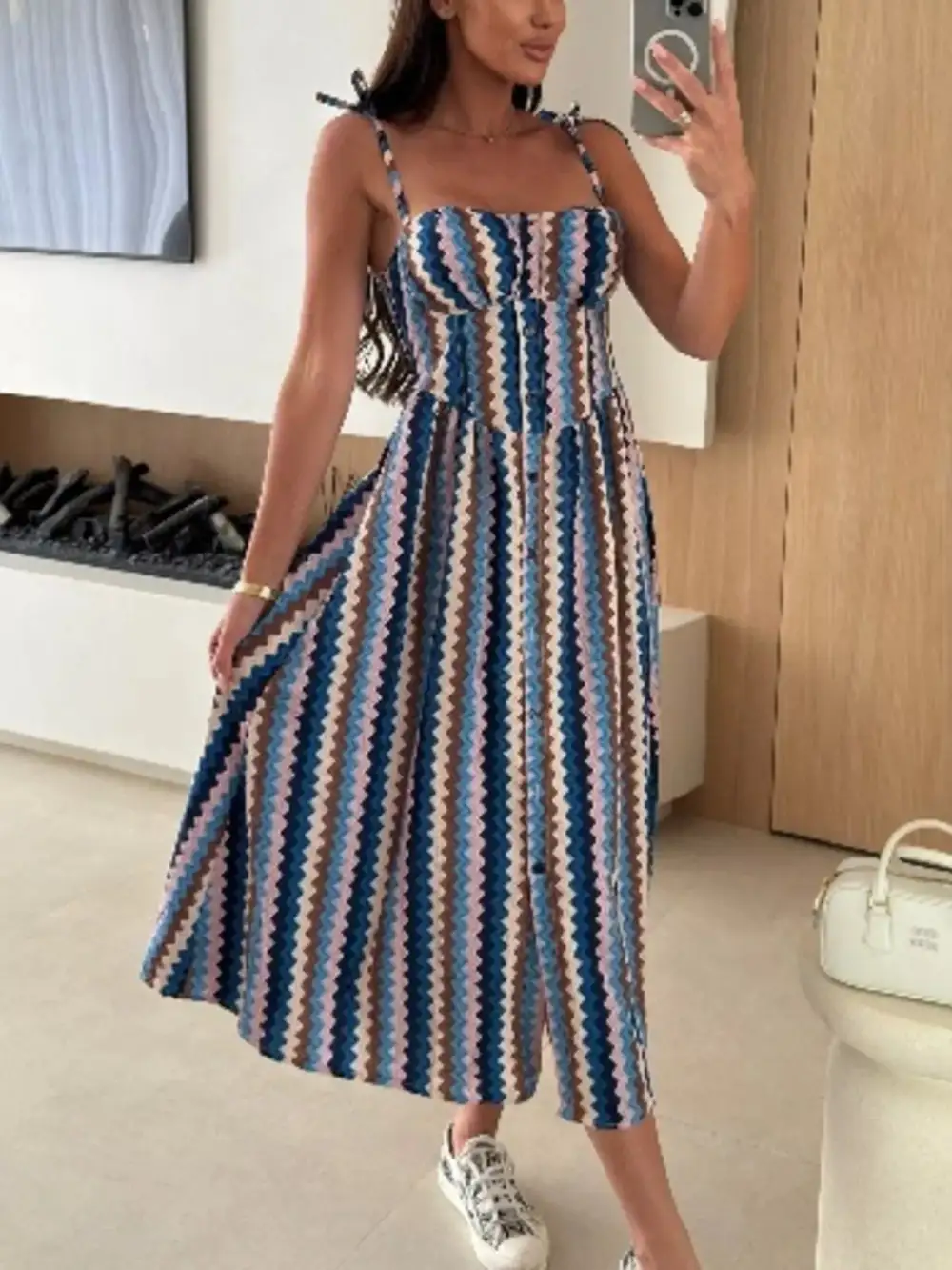Printed Tie-strap Midi Dress