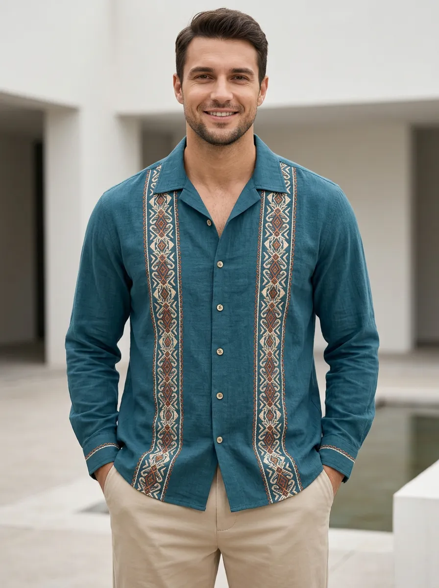 Men's Boho Inspired Boho Folk Printed Shirt