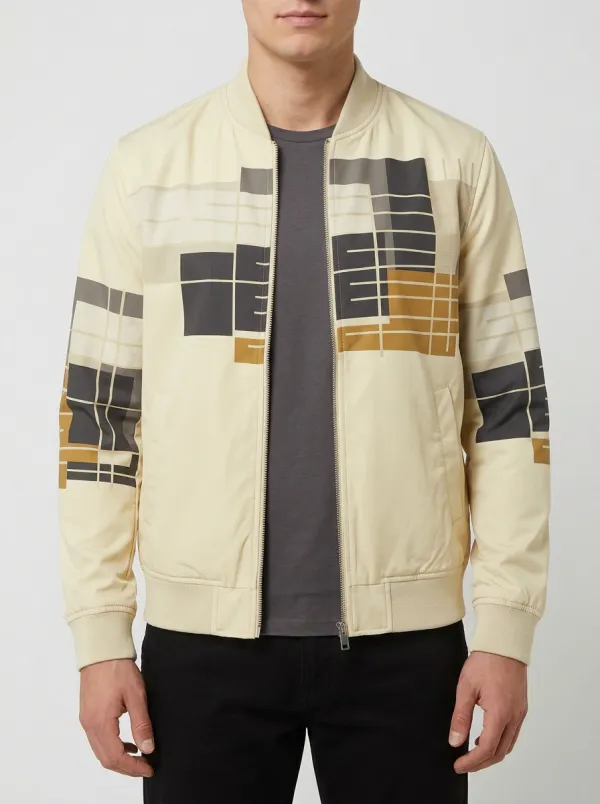 Geometric Print Baseball Collar Bomber Jacket