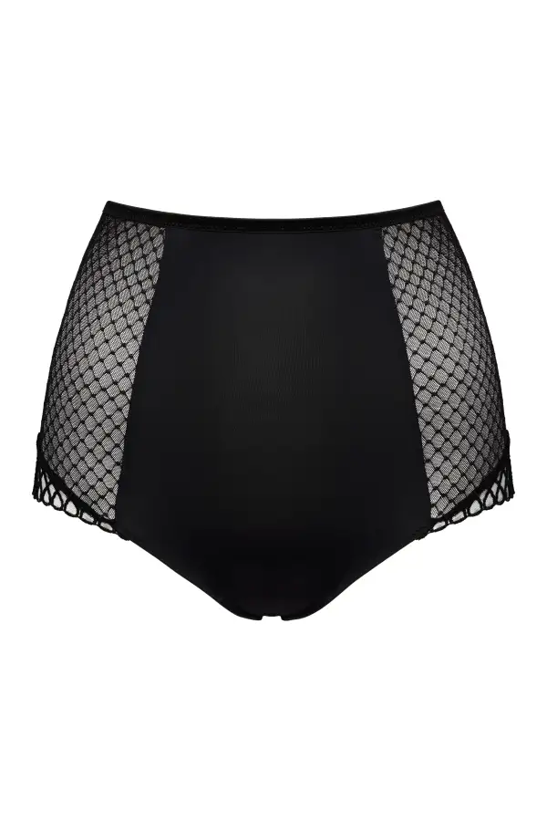 Women's Elastic Waistband Cotton Gusset Lace Embroidery Mesh Sheer Detail Cotton Soft Fabric Stretch Fit Supportive Fit High Waist Panty