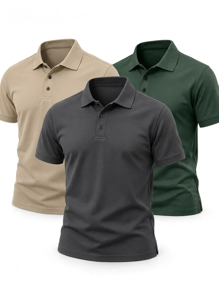 Comfort Focused Short Sleeve Cotton Feel Breathable Men's Three Pack Classic Polo Shirts